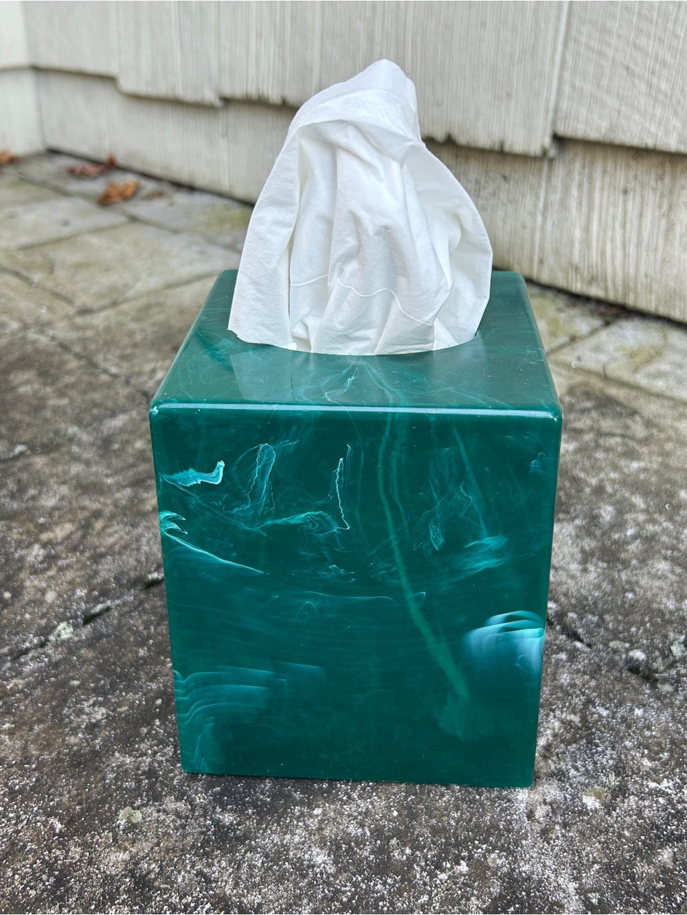 VTG Faux Malachite Resin Tissue Box Cover Green
